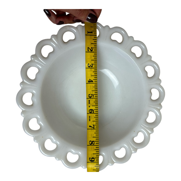 2 PC Anchor Hocking White Milk Glass Lace Edge Serving Plate & Bowl - Picture 7 of 11